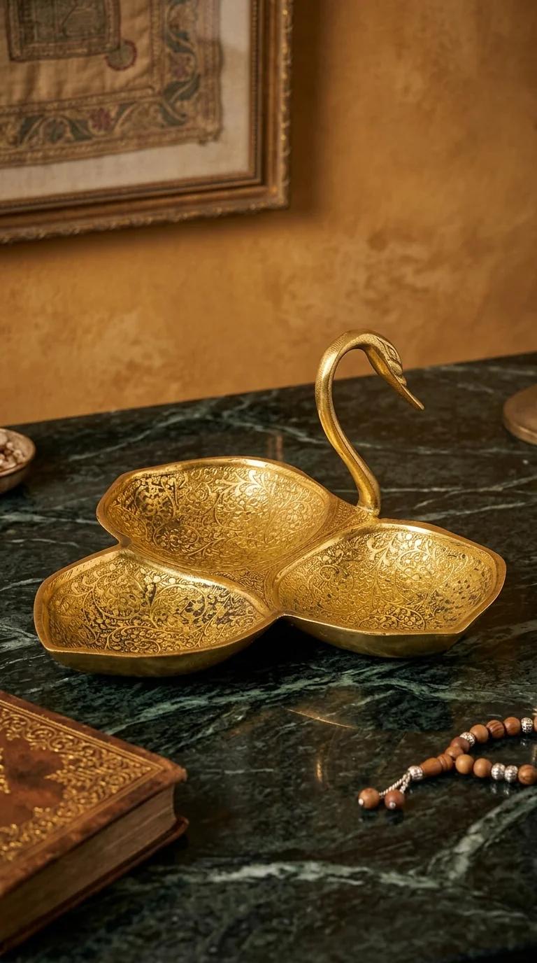 MH Decors Elegant Brass Swan Shaped Leaf Bowl for Home Decor and Gift Item