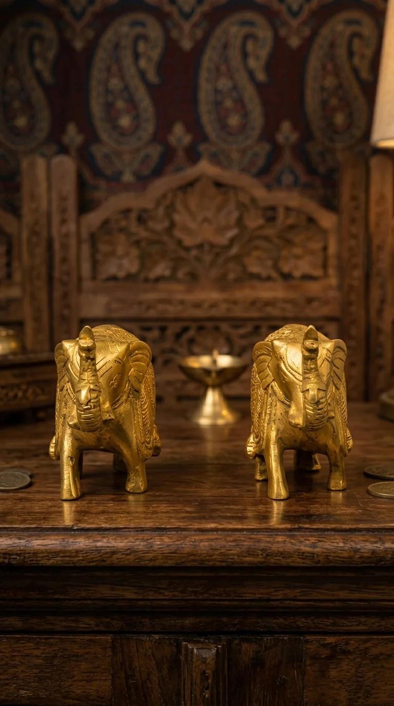 MH Decors Decorative Brass Antique Elephant Pair for Home Tabletop Display