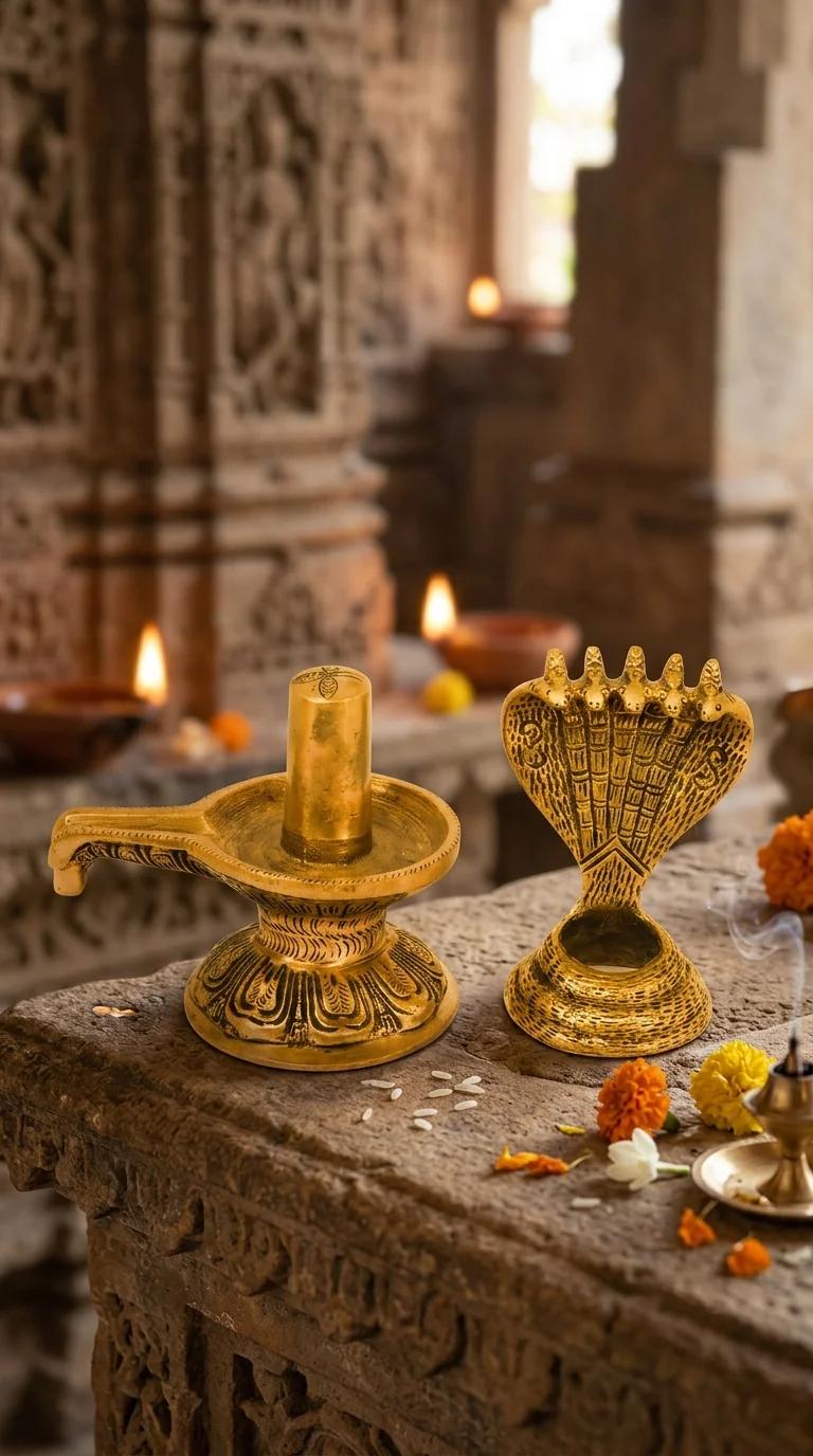 MH Decors Brass Shivalingam Handmade Idol for Home Altar and Temple Display