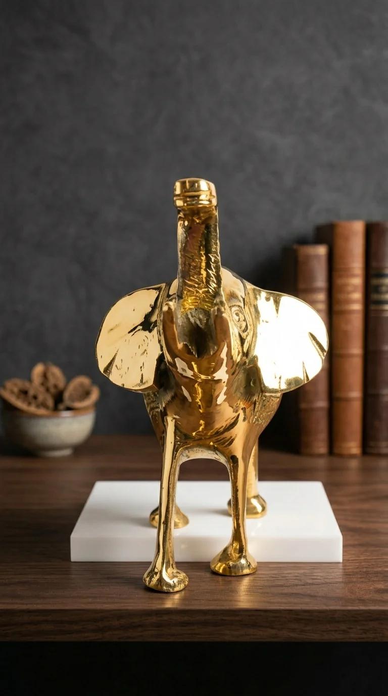 MH Decors Decorative Brass Trunk Up Elephant Statue for Office and Home Display