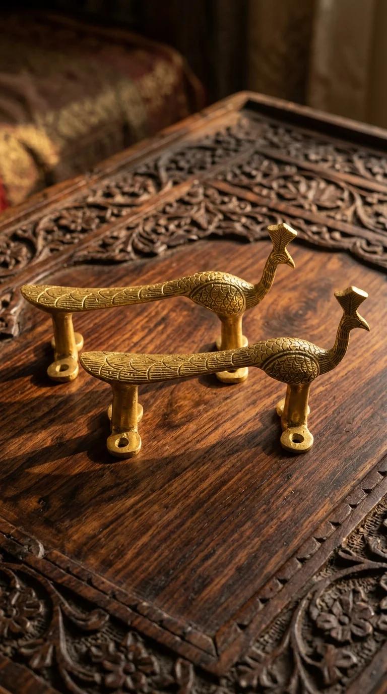 MH Decors Decorative Brass Peacock Design Door Handles for Bedroom and Living Room
