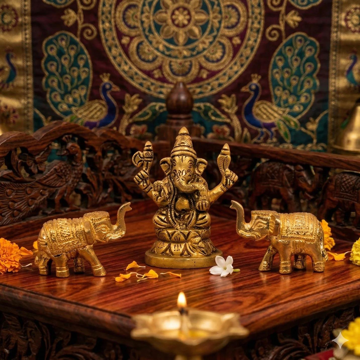 Value Gifts Antique Brass Elephant Show Piece Two Pieces for Living Room Decor