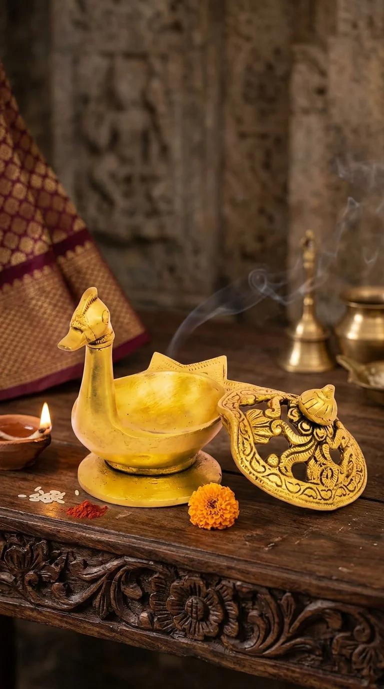 Value Gifts Handcrafted Brass Swan Incense Burner for Spiritual Home Decor