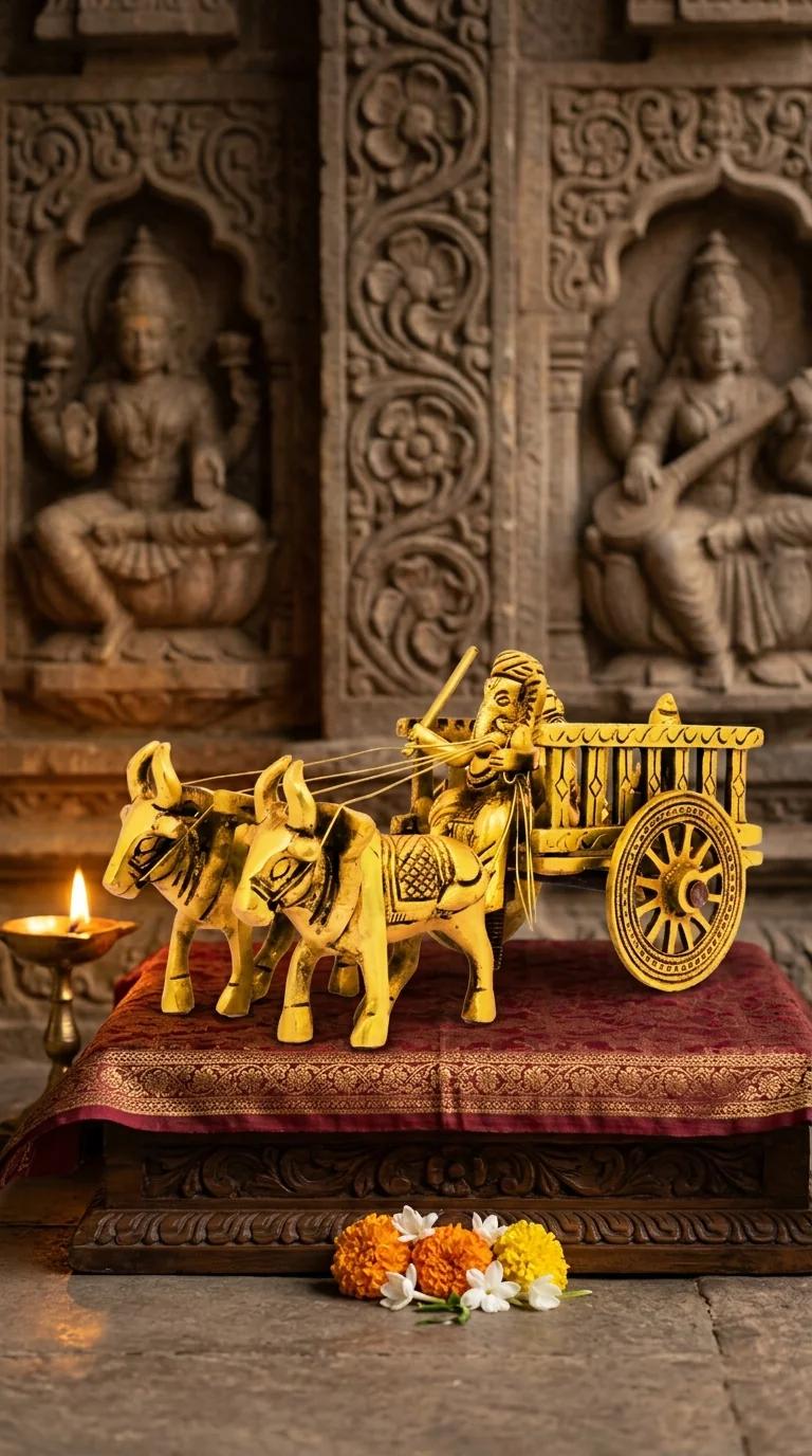 Value Gifts Traditional Brass Ganesh Lakshmi Saraswathi Cart Sculpture for Home