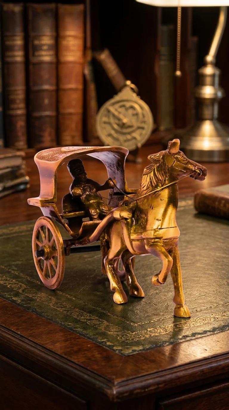 Value Gifts Decorative Brass Vintage Horse Cart Figurine Two Moustaches Style