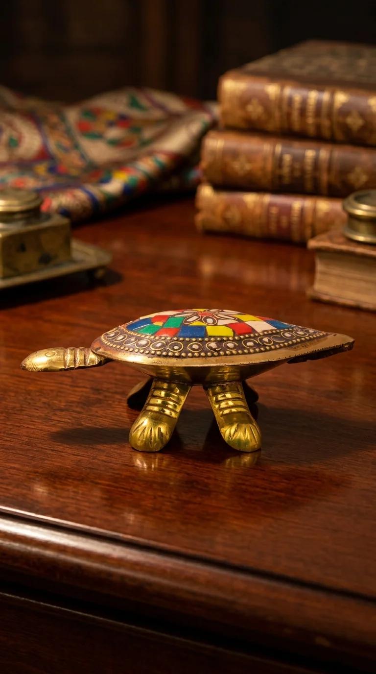 Value Gifts Brass Multi-Color Tortoise with Secret Wish Compartment for Pooja Room