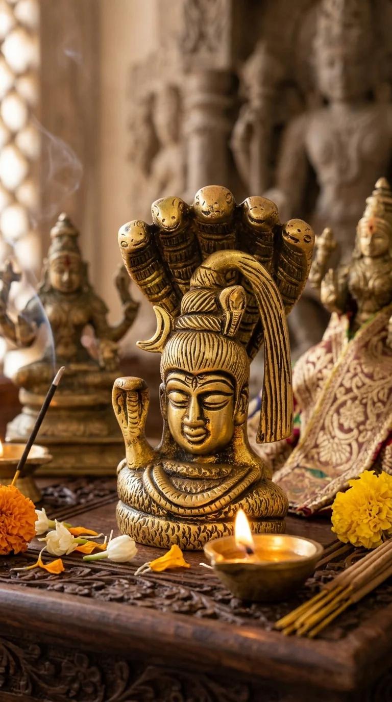 Value Gifts Traditional Brass Lord Shiva Face with Sheshnaag for Home and Temple