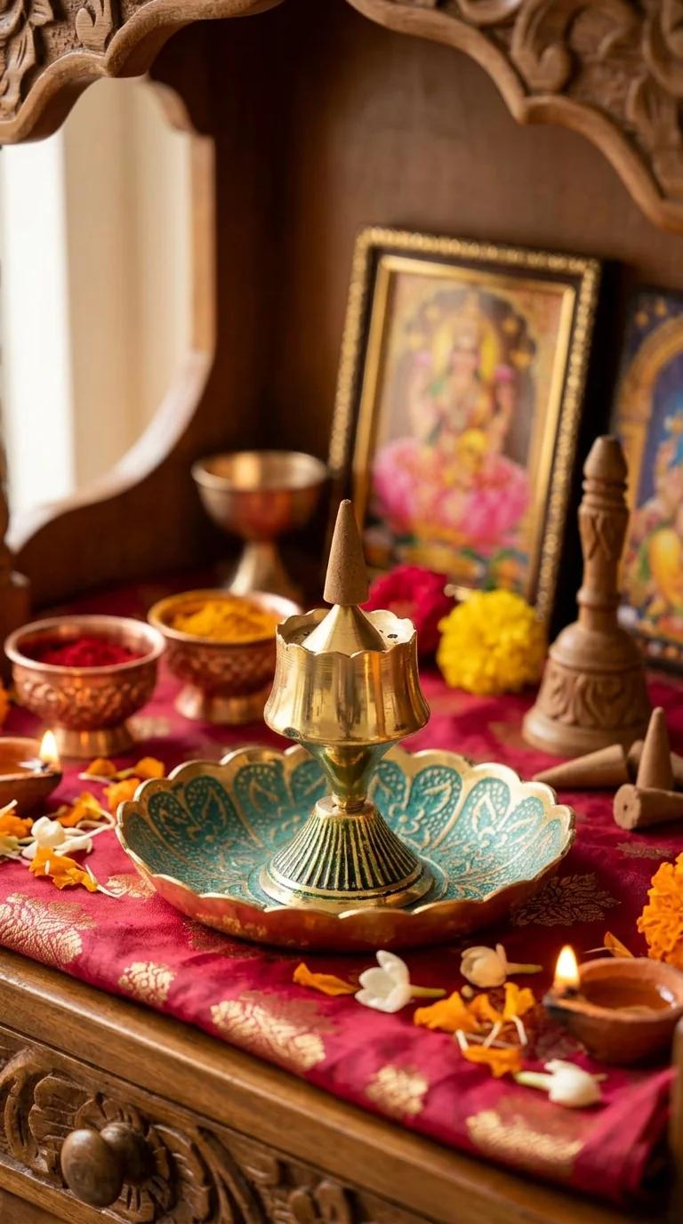 Value Gifts Brass Agarbatti Stand Multicolor with Center Dhoop Holder for Spiritual Home Spaces