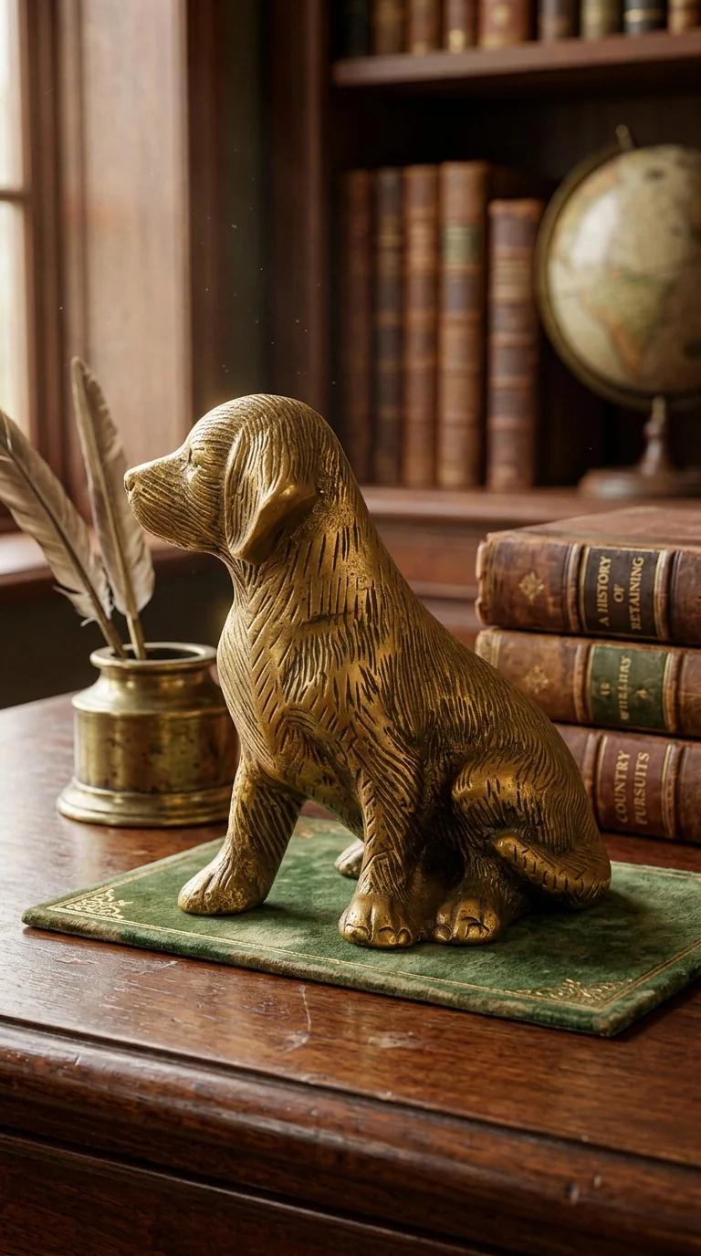 Value Gifts Brass Sitting Puppy Sculpture for Home Desk and Shelf Decor