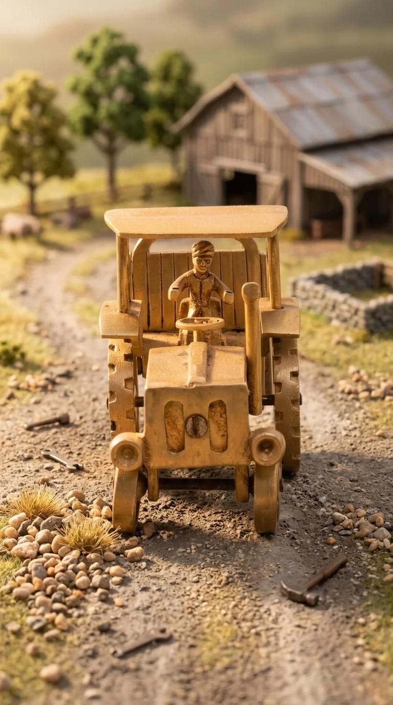 Value Gifts Traditional Brass Classic Tractor Figurine with Carrier for Home and Office