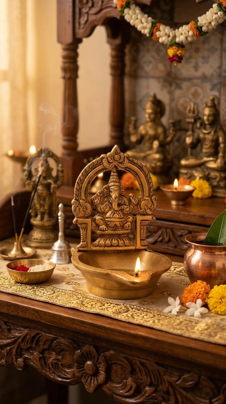 Value Gifts Brass Ganapathi Diya for Living Room, Office, and Temple