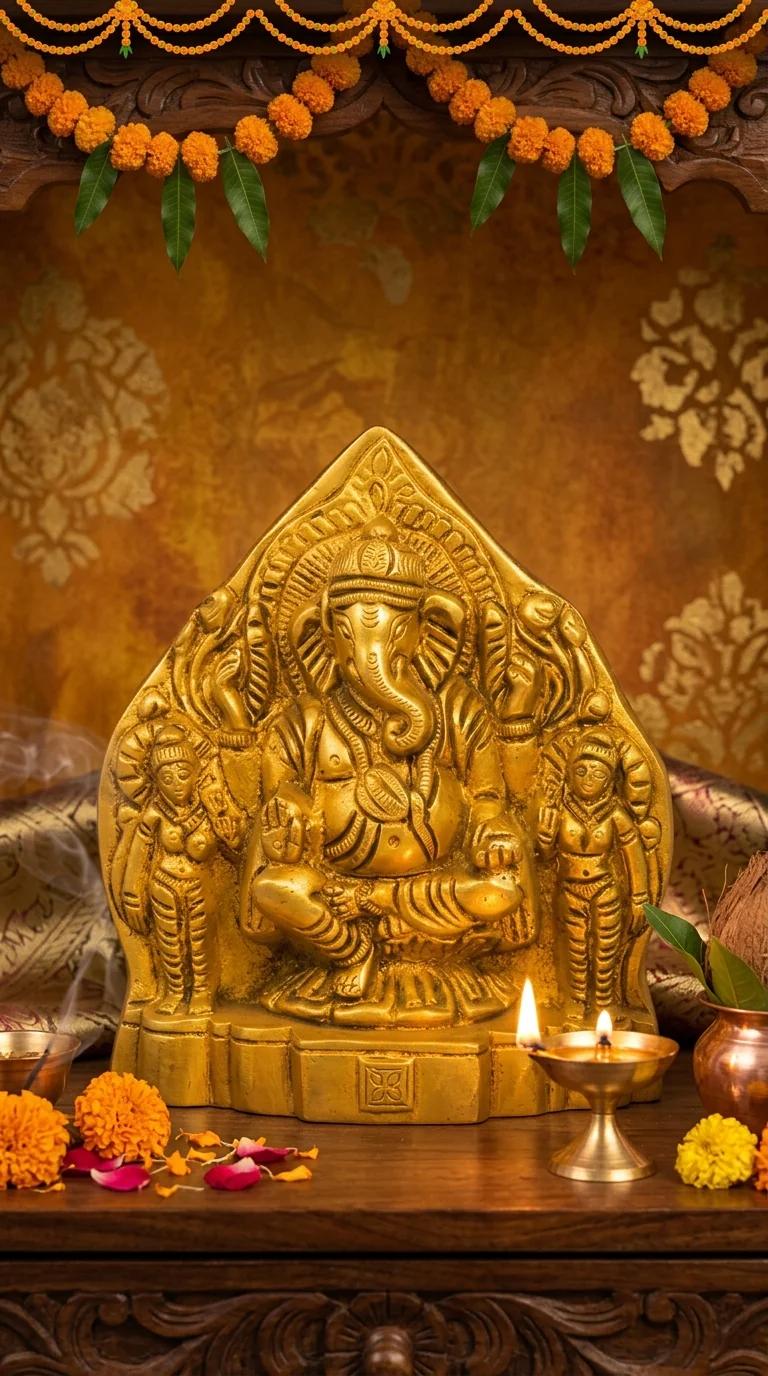 Value Gifts Handcrafted Brass Ganapathi Idol with Riddhi Siddhi for Home Worship