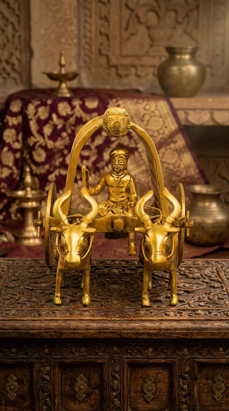 Value Gifts Handcrafted Brass Bullock Cart Figurine for Living Room and Office Table