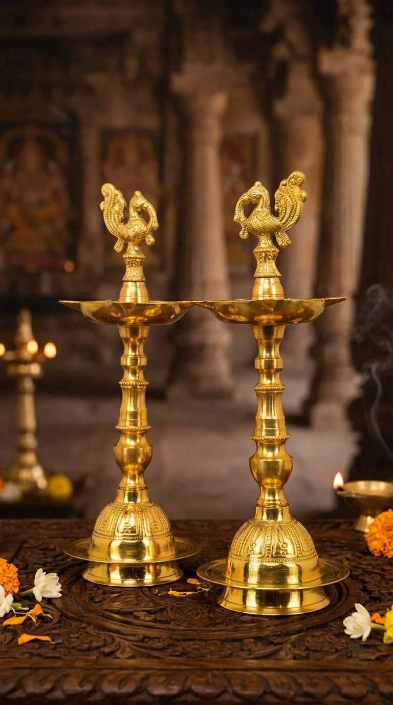 Value Gifts Brass Peacock Diyas Medium Size Set of 2 for Spiritual Home Decor