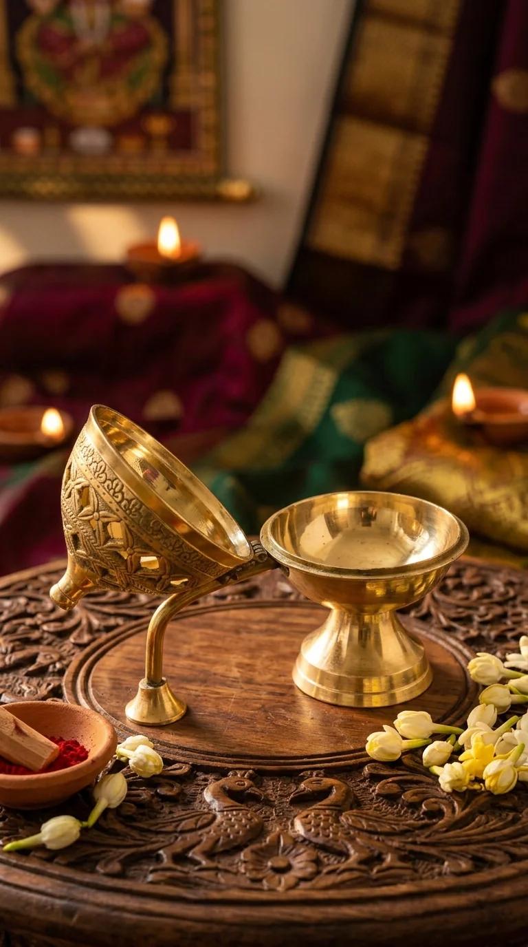 Value Gifts Decorative Brass Incense Burner Dhoop Dani with Handle for Living Room