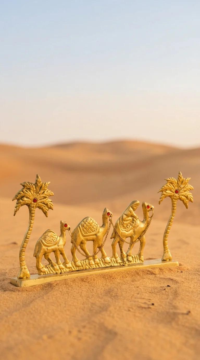 Value Gifts Brass Miniature Camel with Palm Tree for Home Shelf and Table Decor