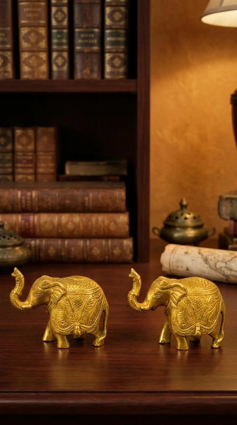 Value Gifts Brass Elephant Statue Set for Spiritual Home and Pooja Room Decor