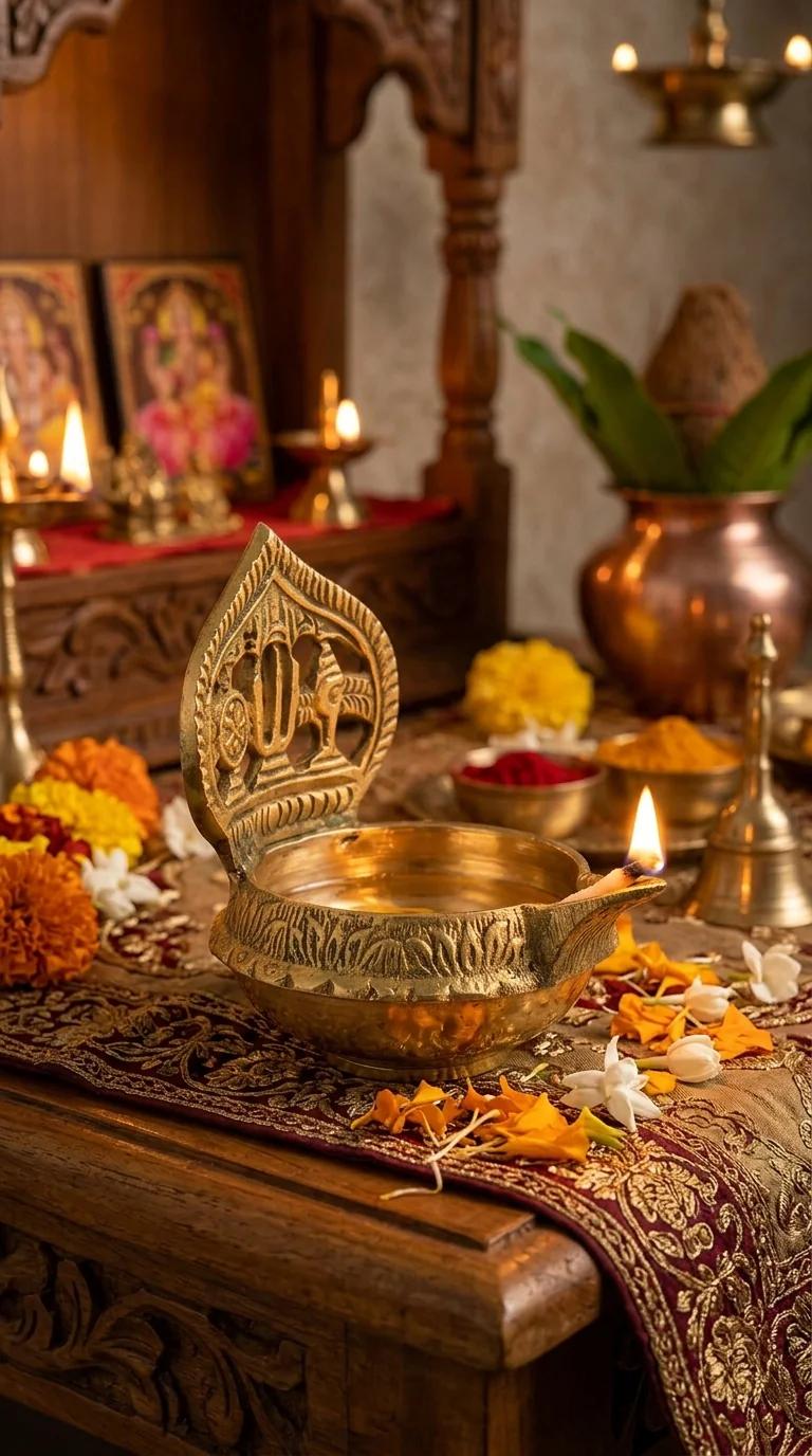 Value Gifts Brass Thirunamam Deepam for Tabletop, Temple, and Living Room