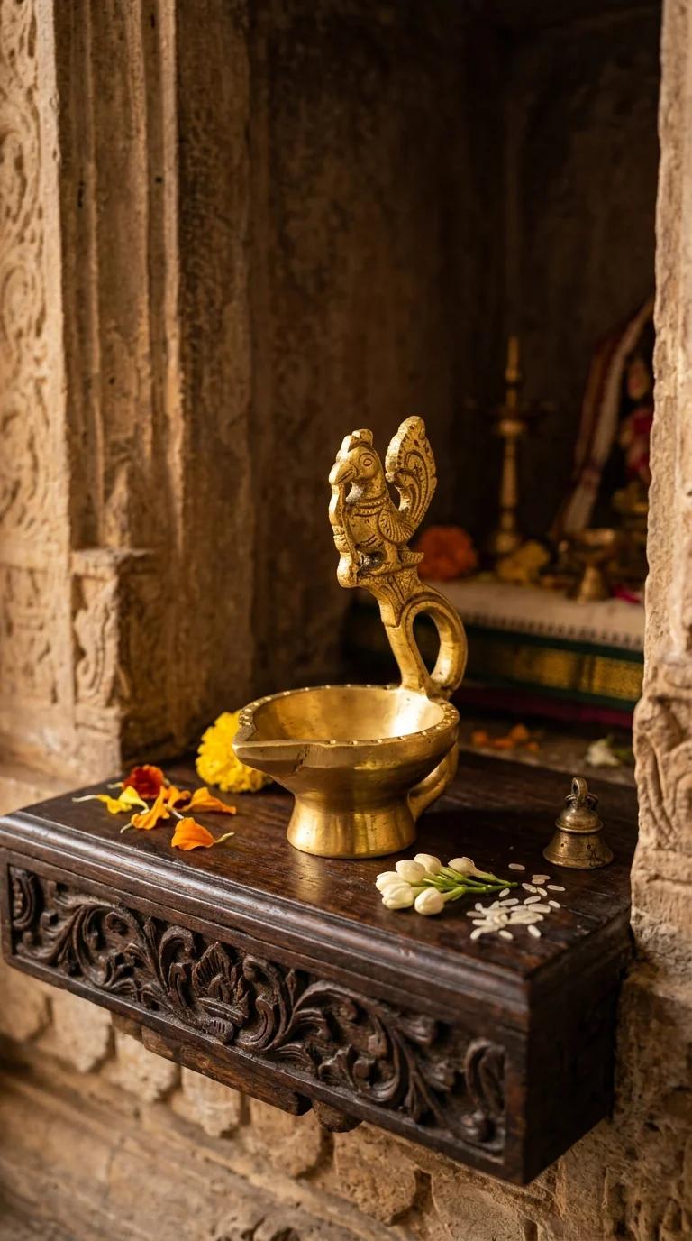 Value Gifts Brass Peacock Handle Diya for Center Table and Spiritual Home Decor