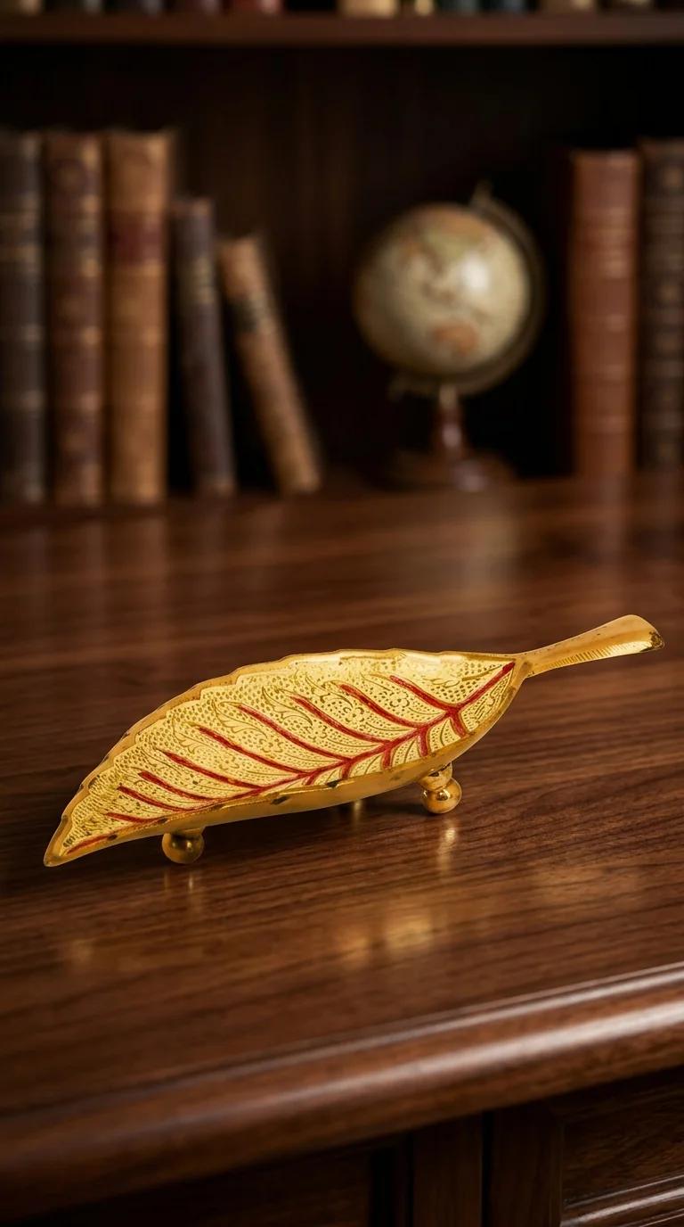 Value Gifts Traditional Brass Leaf Shaped Tray for Serving and Decorative Display