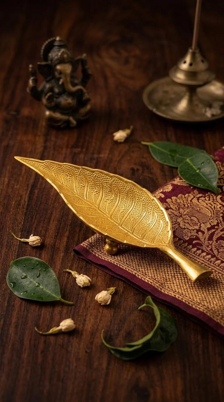 Value Gifts Brass Leaf Tray Serving Platter for Tabletop, Home, and Office Decor