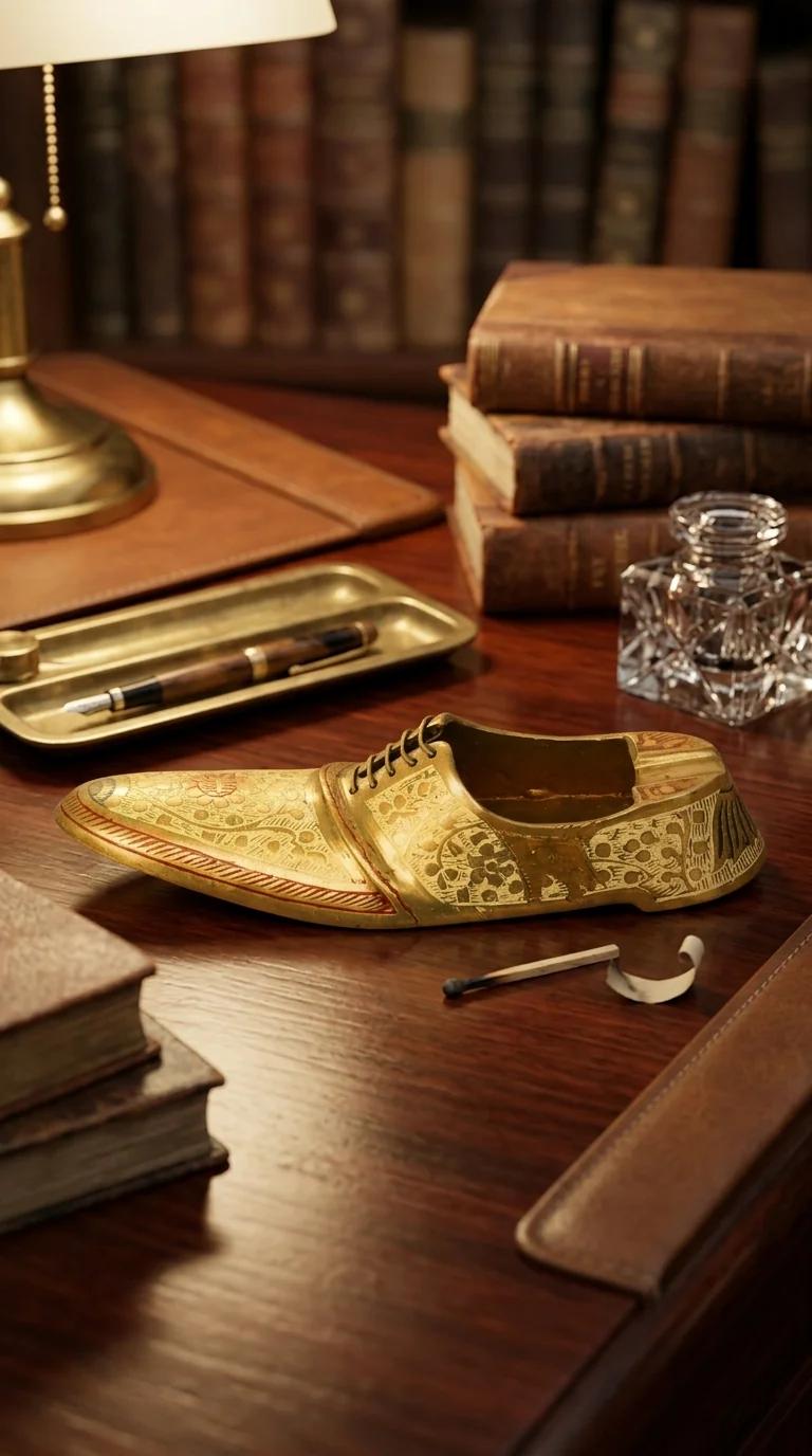 Value Gifts Handcrafted Brass Shoe Ash Tray with Paperweight for Desk Decor