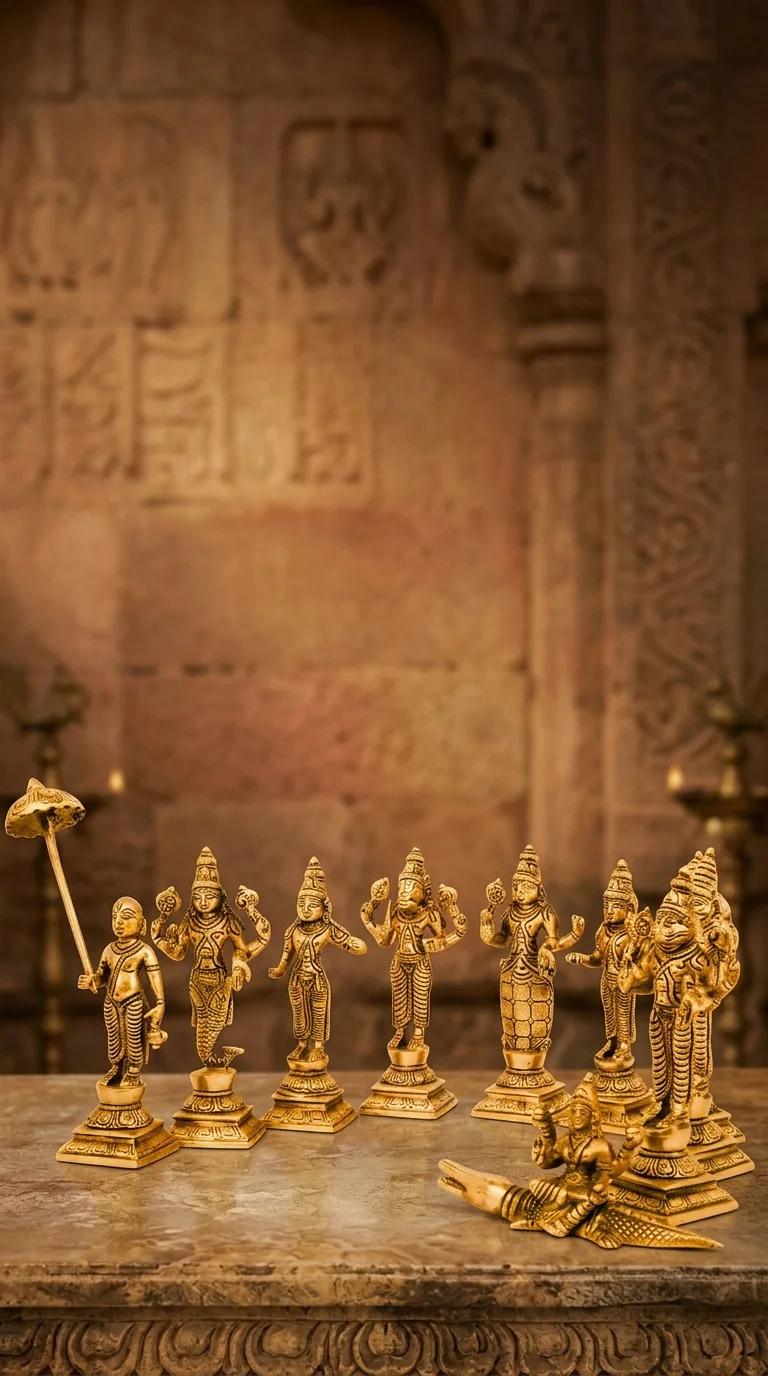 Value Gifts Traditional Brass Lord Vishnu Dasavatharam Figurines for Spiritual Home Decor