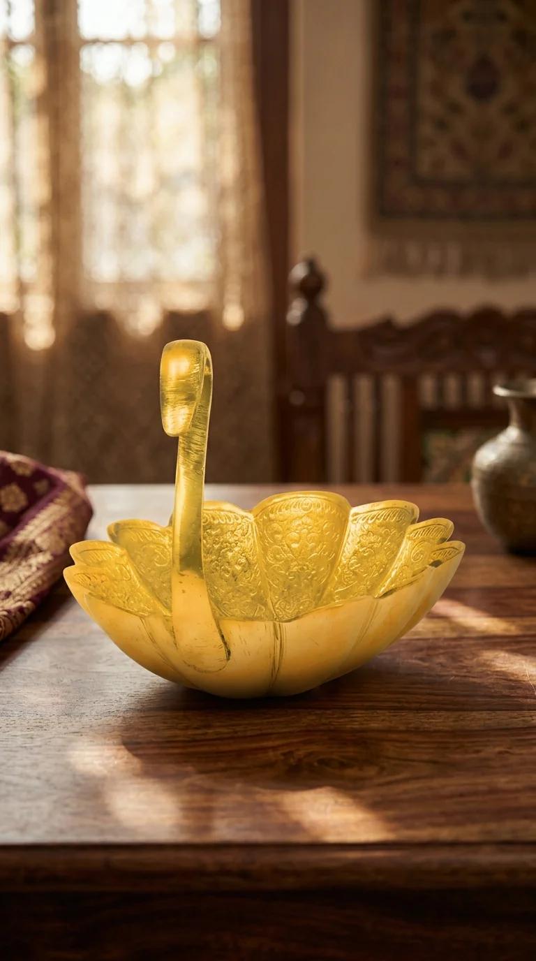 MH Decors Elegant Brass Swan Decorative Tray for Center Table and Gift Use