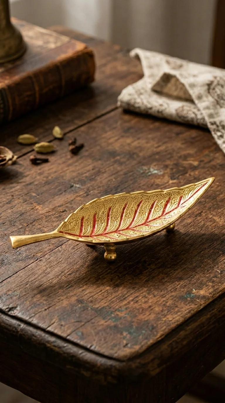 MH Decors Decorative Brass Leaf Shaped Tray for Gifting and Tabletop Display
