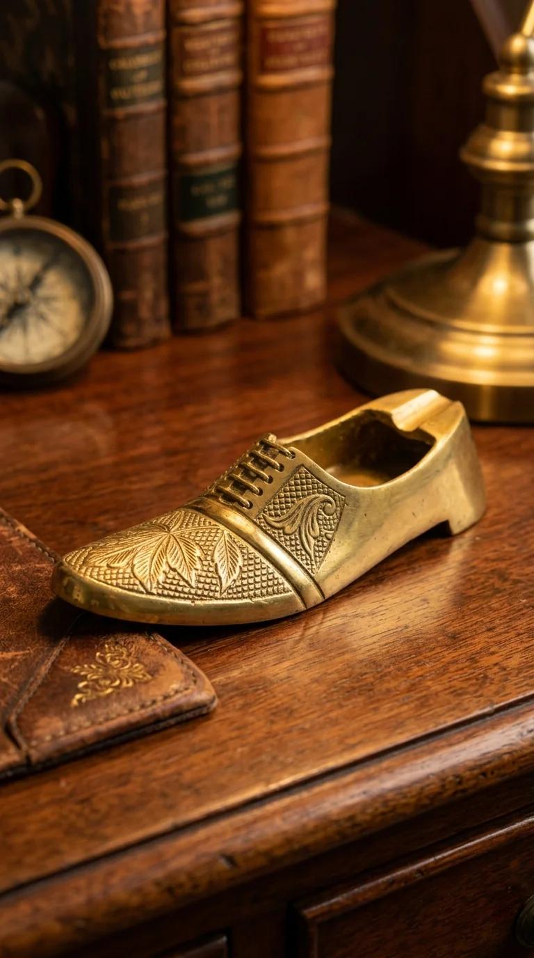 MH Decors Elegant Brass Shoe Design Ash Tray for Smokers and Office Table