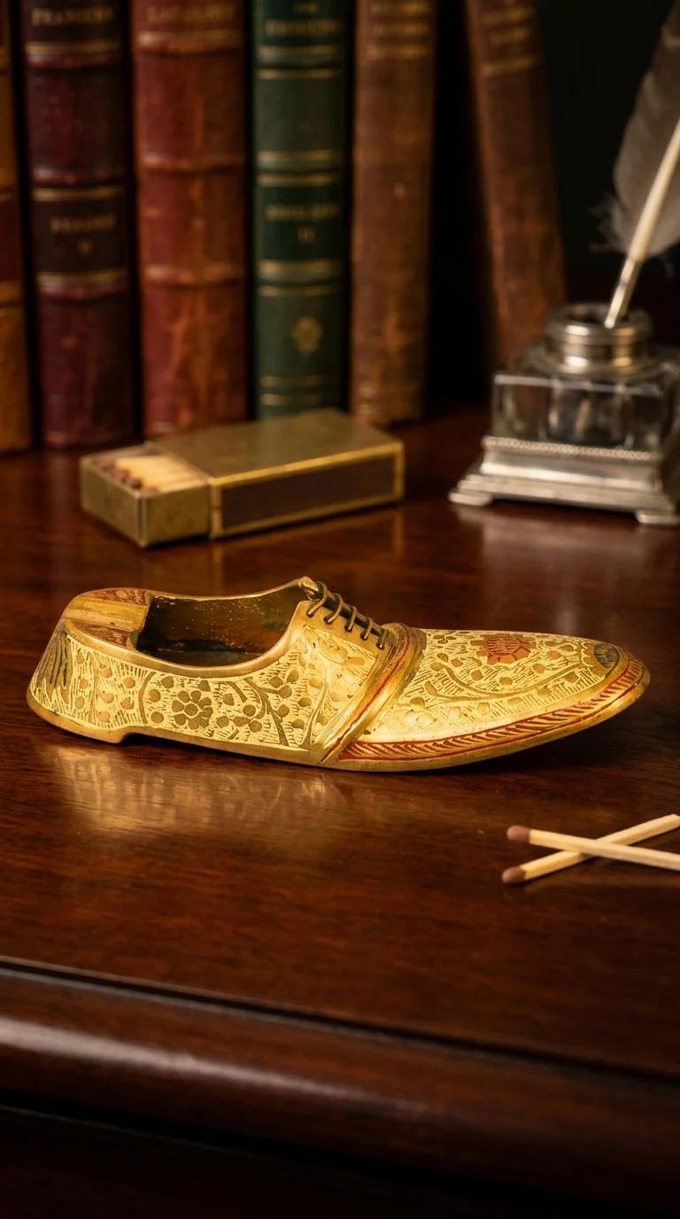 MH Decors Handcrafted Brass Shoe Ash Tray with Paper Weight for Desk Decor