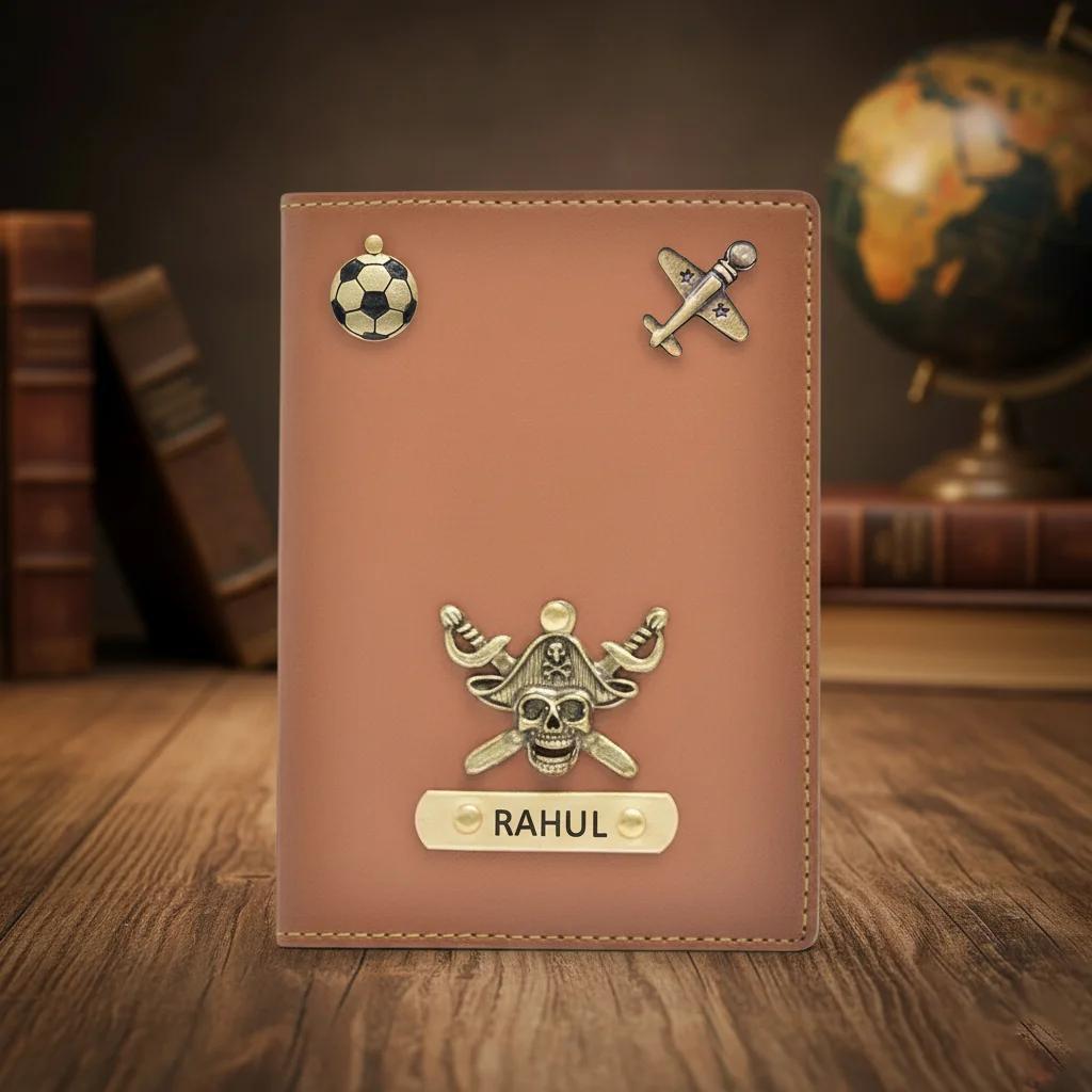 Personalized Faux Leather Passport Cover – Custom Name with Metal Charms