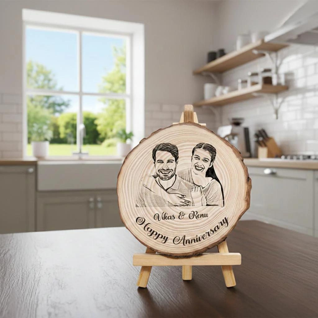 MH Decors Custom Engraved Wooden Slice Photo Frame – Happy Birthday, Multiple Sizes