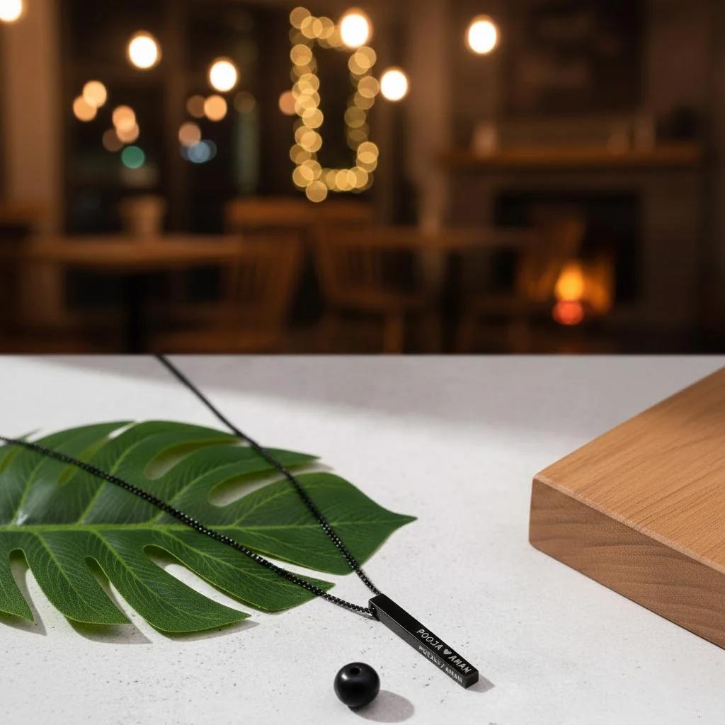 MH Decors 3D Bar Pendant Necklace Personalized for Him or Her