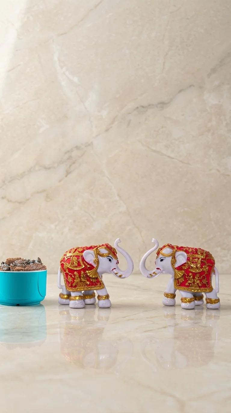 Value Gifts Elegant Golden Elephant Pair Figurines for Living Room Decoration