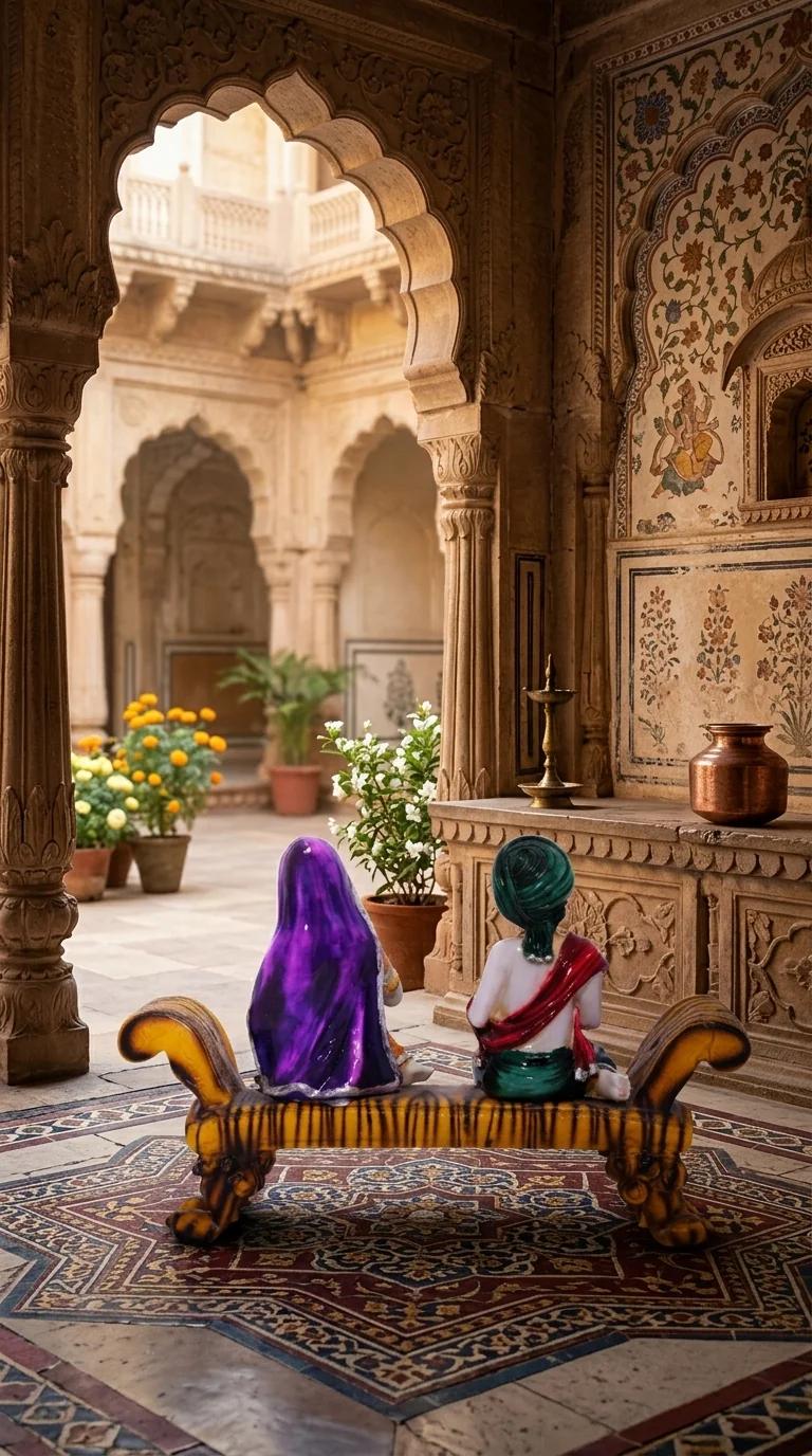 Value Gifts Rajasthani Musician Couple Sitting on Cot Decorative Statue for Living Room