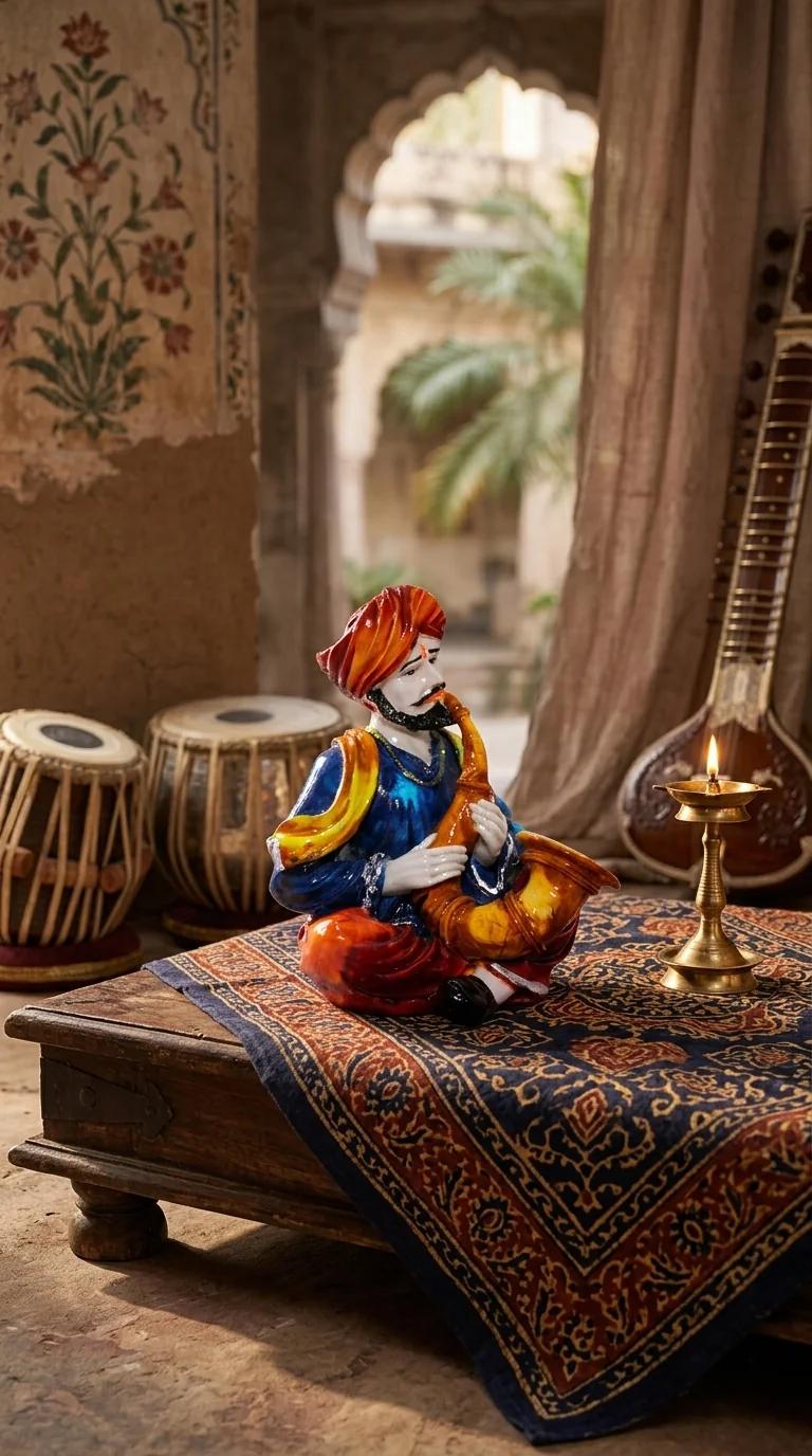 Value Gifts Ethnic Rajasthani Couple Playing Saxophone Showpiece for Living Room