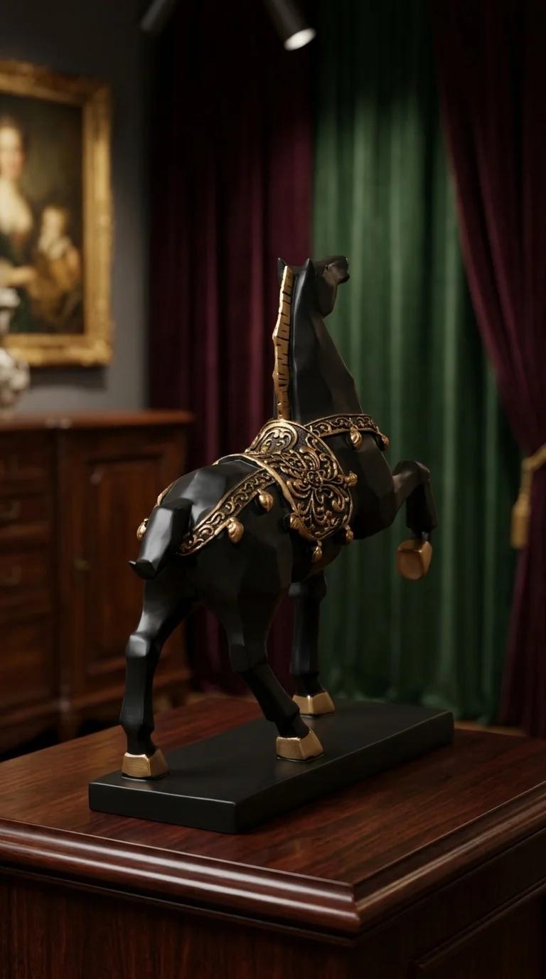 Value Gifts Black and Gold Polyresin Horse Decorative Statue for Home and Office