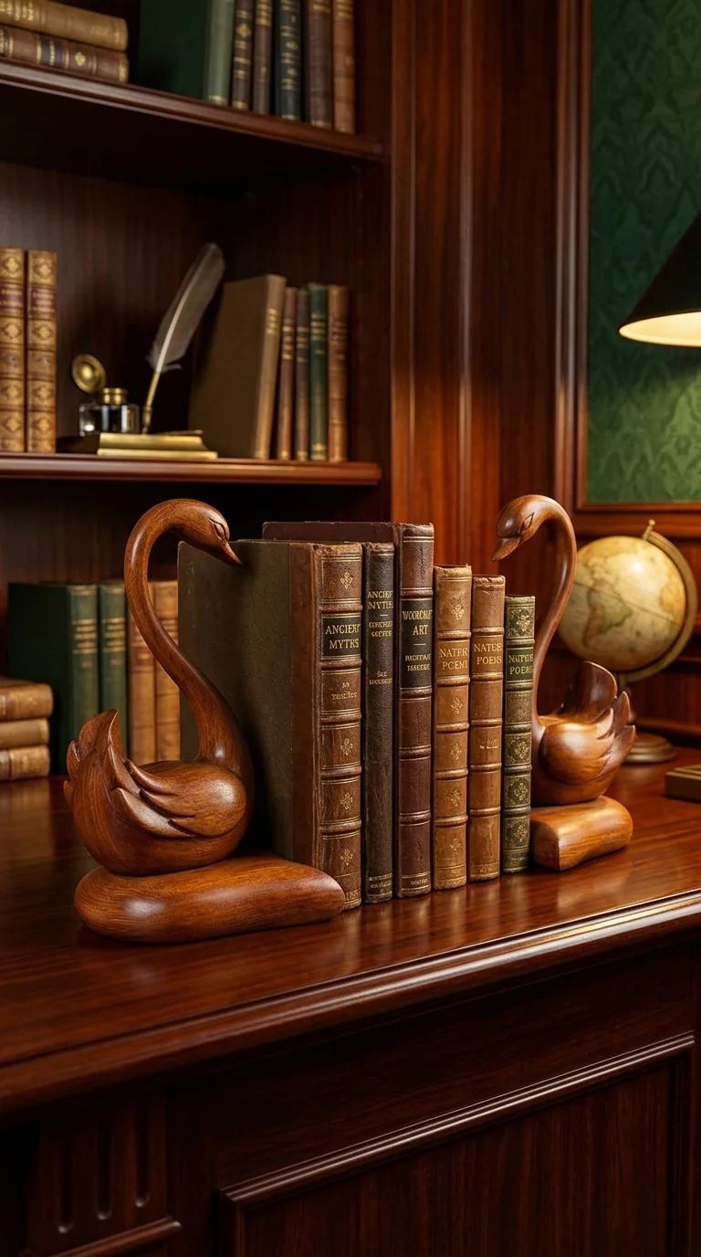 Value Gifts Elegant Wooden Swan Pair Figurine for Desk or Living Room