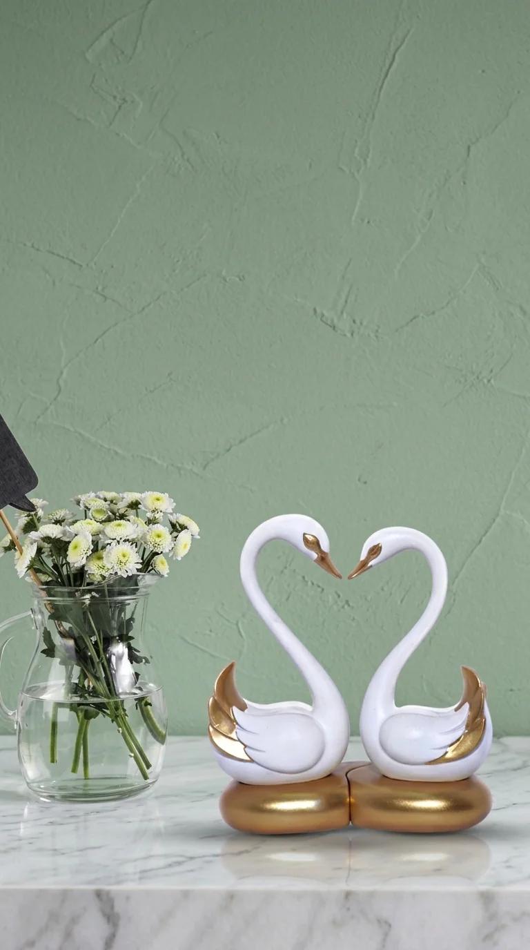 Value Gifts Elegant Swan Pair White and Gold Figurine for Living Room Decor