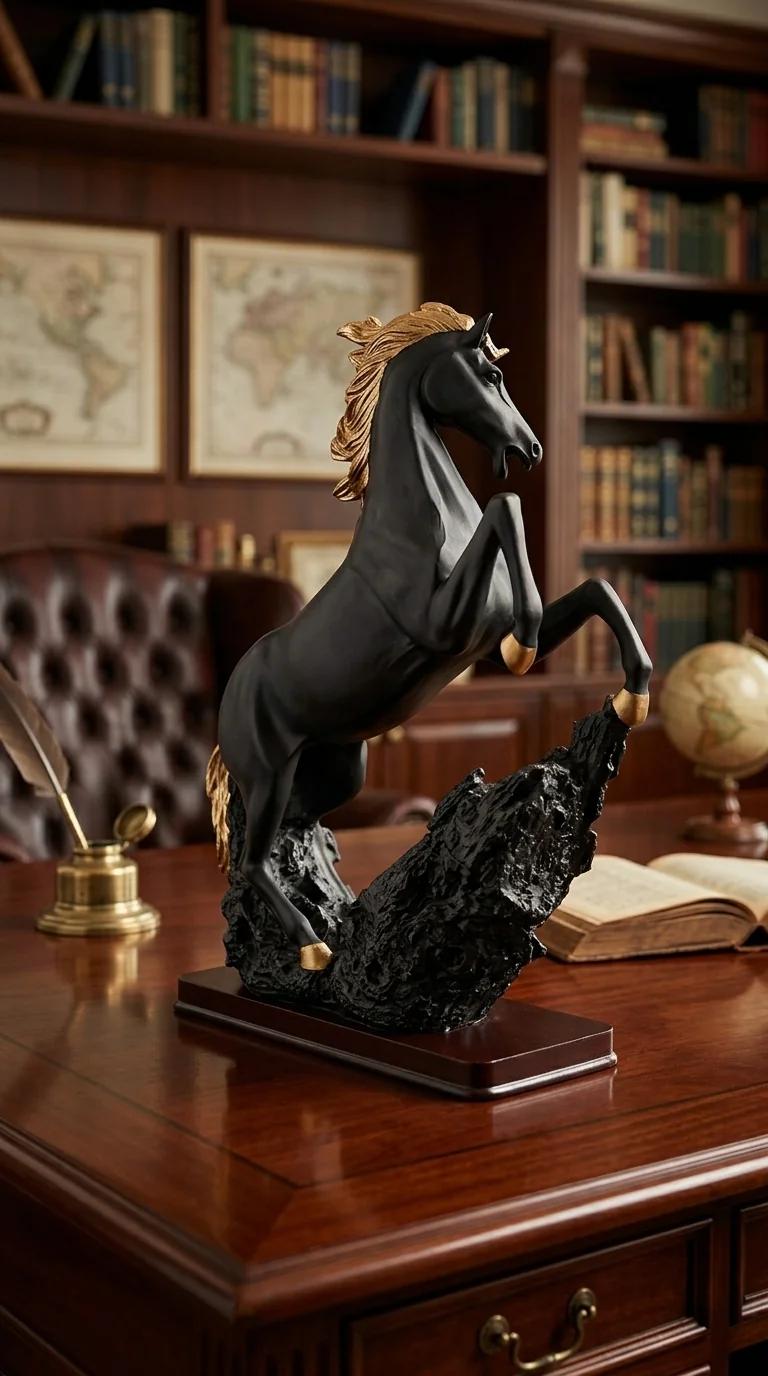 Value Gifts Modern Black Horse Stallion Rearing Figurine for Living Room and Desk
