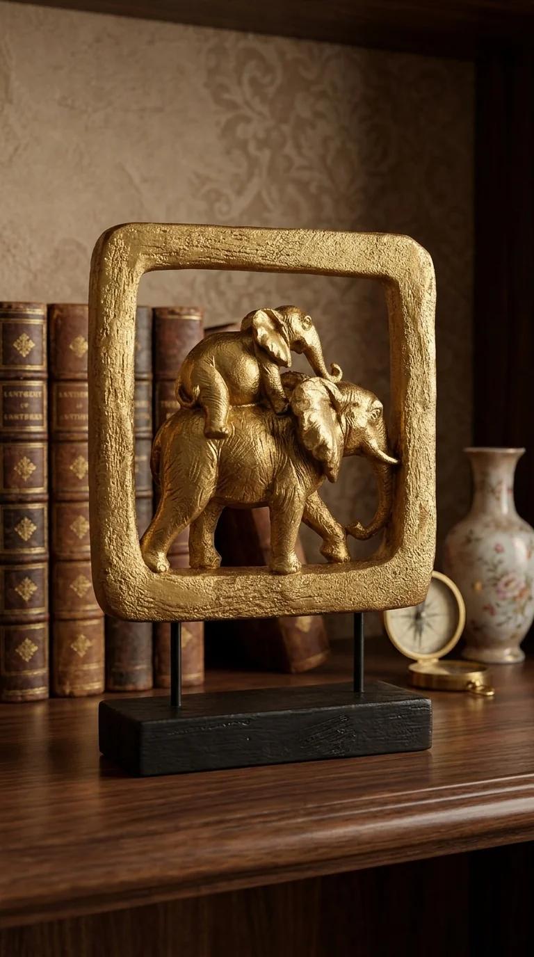 MH Decors Elegant Antique Elephant Showpiece for Home Decor and Shelf Display