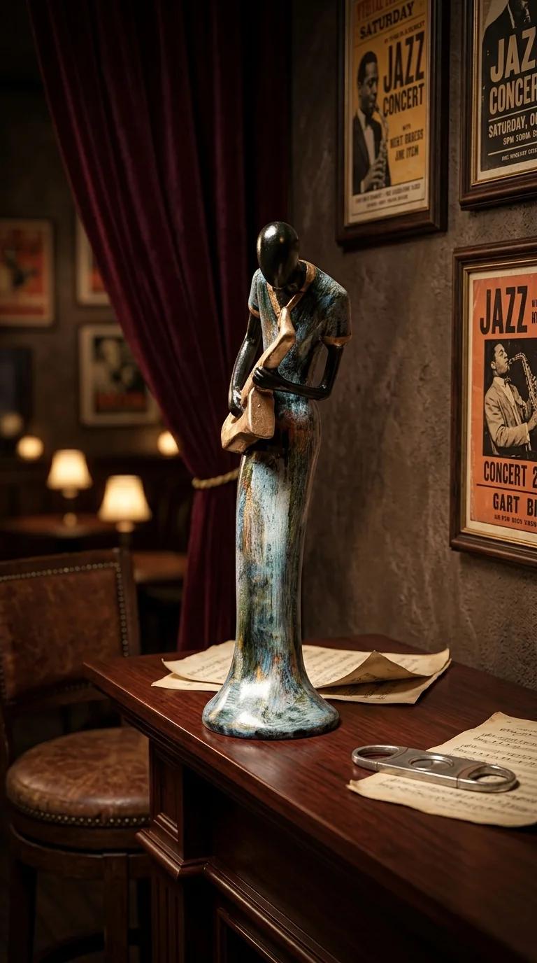 MH Decors Elegant Tribal Musician Ladies Statue Playing Clarinet Guitar and Saxophone for Home Decor