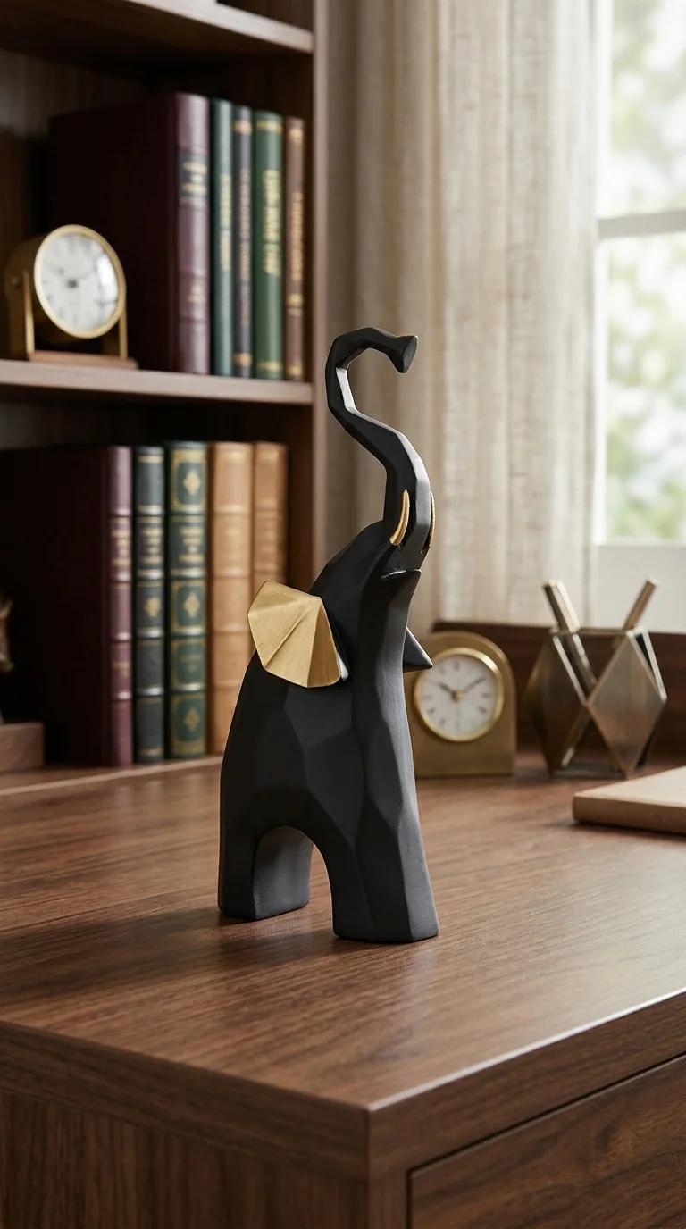 MH Decors Elegant Baby Elephant Showpiece Black and Gold for Home Interior Decoration