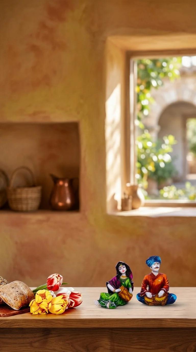 MH Decors Elegant Rajasthani Musical Couple Playing Saxophone Figurine for Home Interior