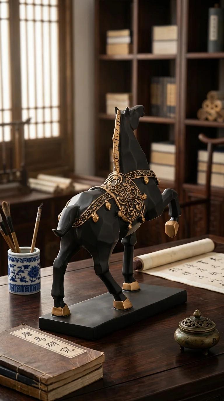 MH Decors Elegant Black and Gold Horse Showpiece for Home and Office Decoration