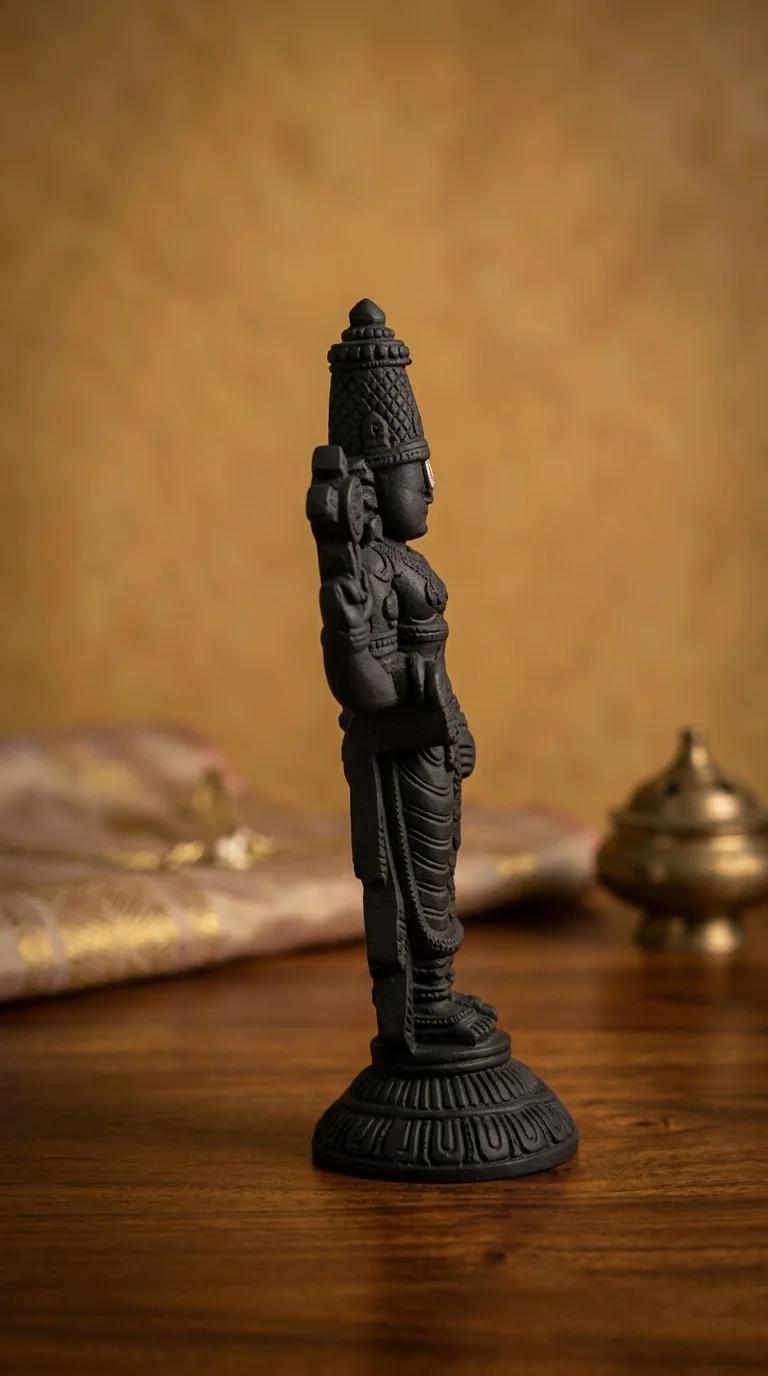 Value Gifts Elegant Black Polish Venkateswara Swamy Idol for Pooja Room and Car Display