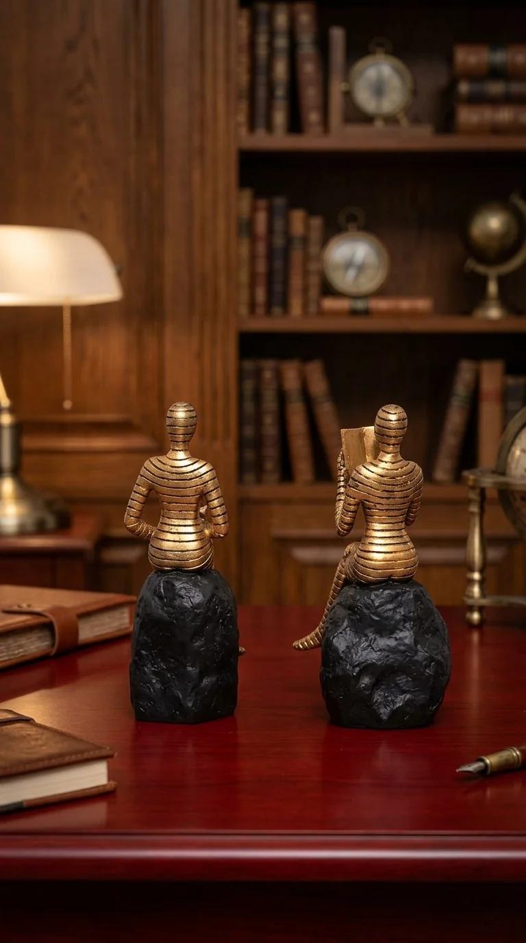 Value Gifts Elegant Seated on Rock Reading Book Artefact for Home Table or Shelf Decor