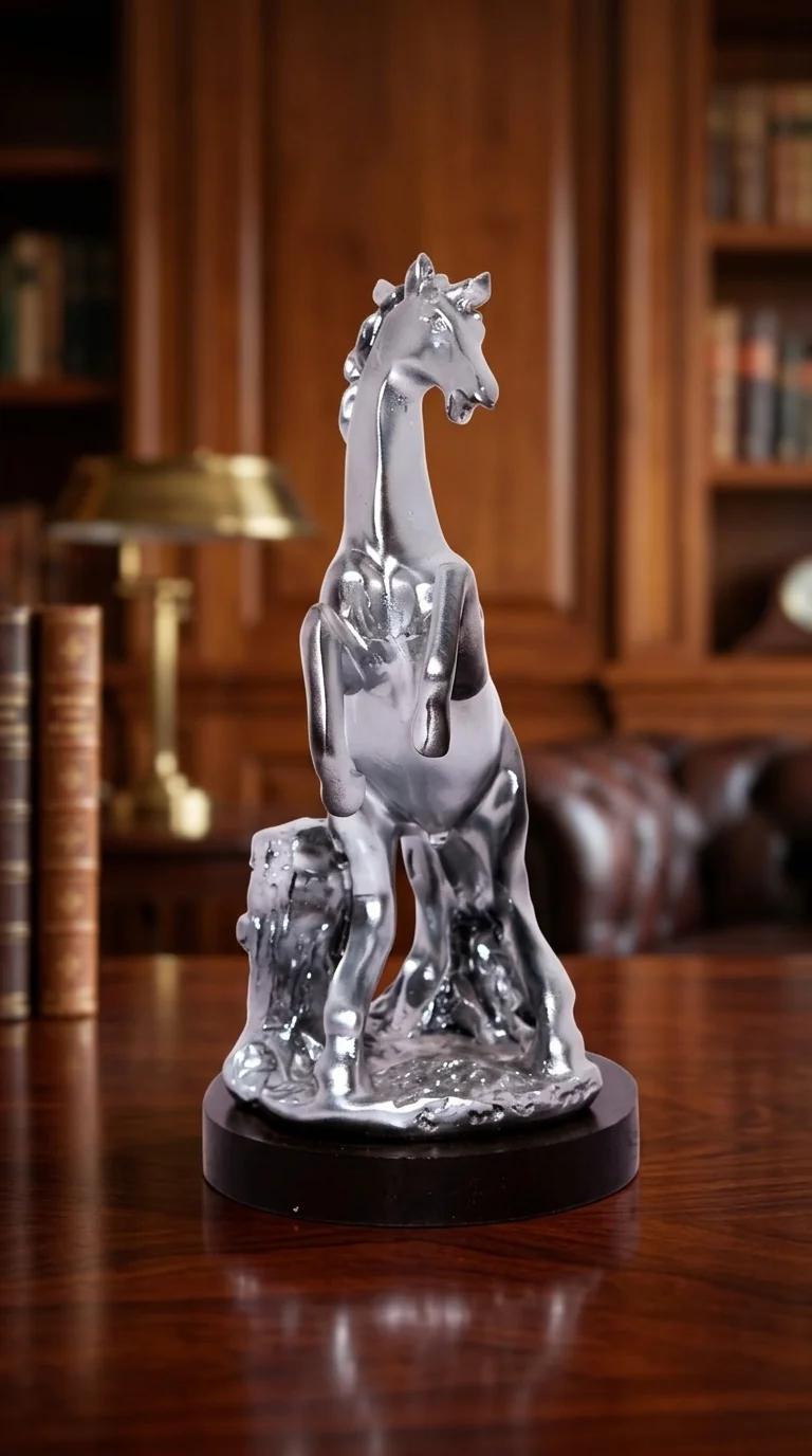 MH Decors Elegant Silver Horse Showpiece for Office, Home, and Table Display
