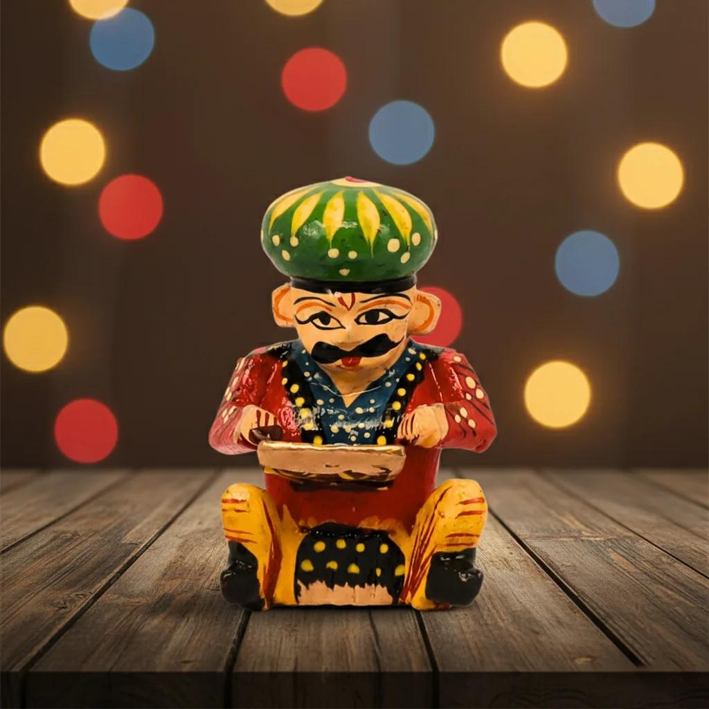 VPH Gift Store Kondapalli Wooden Rajasthani Musician Figurines Set of 6 Handcrafted Decor